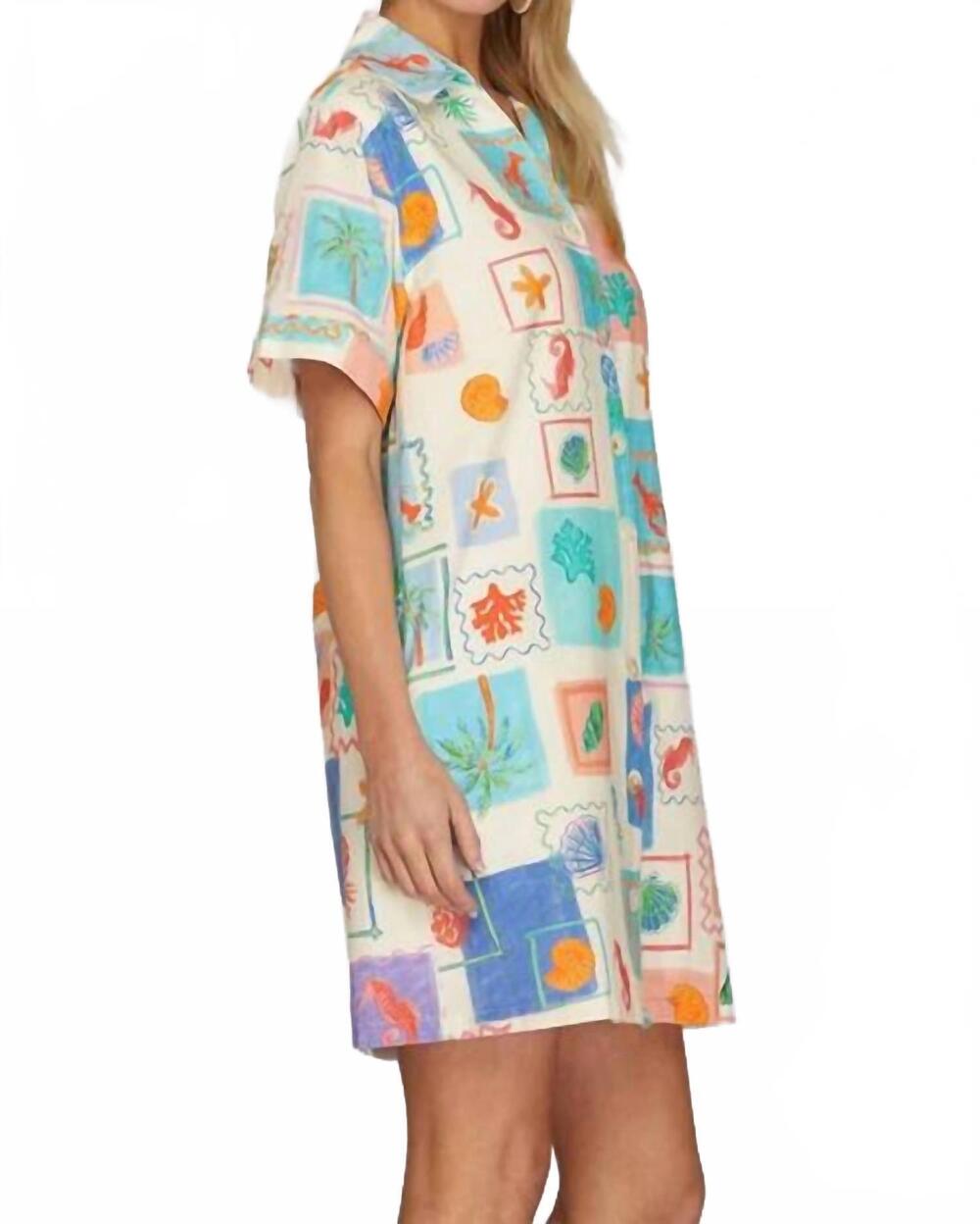 NEW SHE + SKY by the sea polo mini dress in multi - Picture 2 of 7